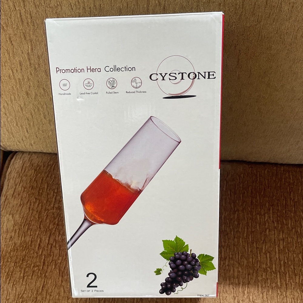 Crystal Champagne Flutes - Set of 2, Clear and Red